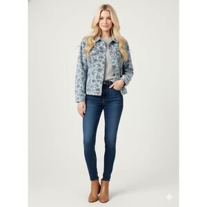 Levi´s Floral Light Blue Denim Trucker Jacket in Womens Size L